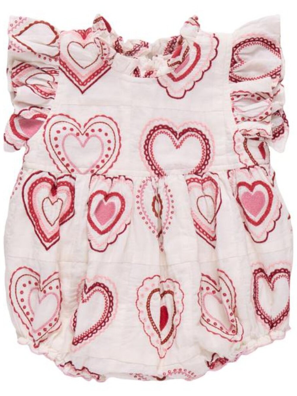 Pink Chicken Jennifer Heart Quilt Embroidered Bubble Romper – 3/6M
